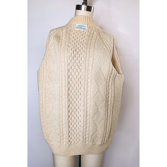 Chunky Cable Hand Knitted WOOL Sweater Cardigan w/Pockets Fisherman Ireland XS S - Picture 9 of 10
